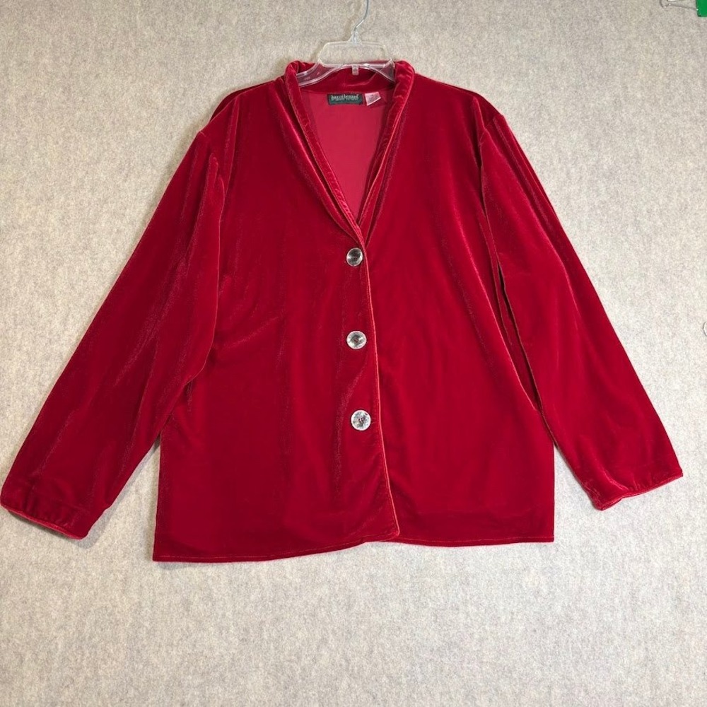 Harve Benard Velvet Blazer Women 3X Red Polyester Spandex Shawl Chic Holiday Top